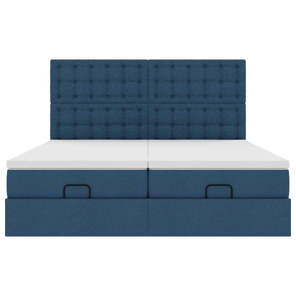 Estrutura de cama otomana com colchões 200x200cm tecido azul