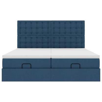 Estrutura de cama otomana com colchões 200x200cm tecido azul