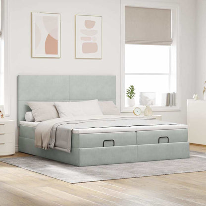 Estrutura cama otomana colchões 160x200cm veludo cinzento claro