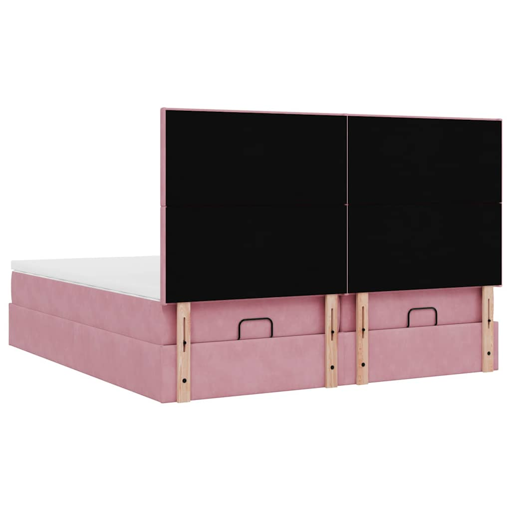 Estrutura de cama otomana com colchões 160x200 cm veludo rosa