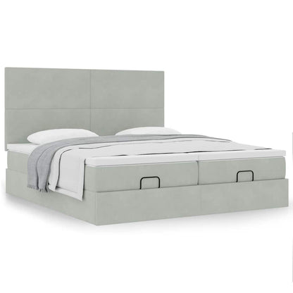 Estrutura cama otomana colchões 180x200cm veludo cinzento claro