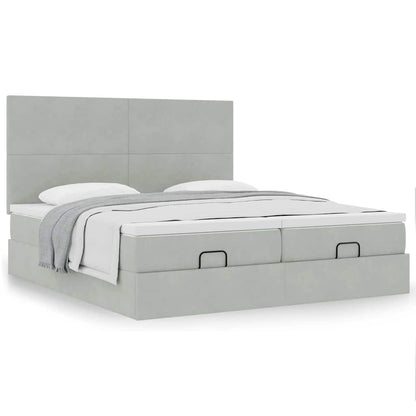 Estrutura cama otomana colchões 200x200cm veludo cinzento claro