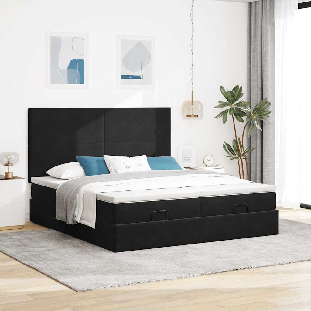 Estrutura de cama otomana com colchões 200x200cm veludo preto