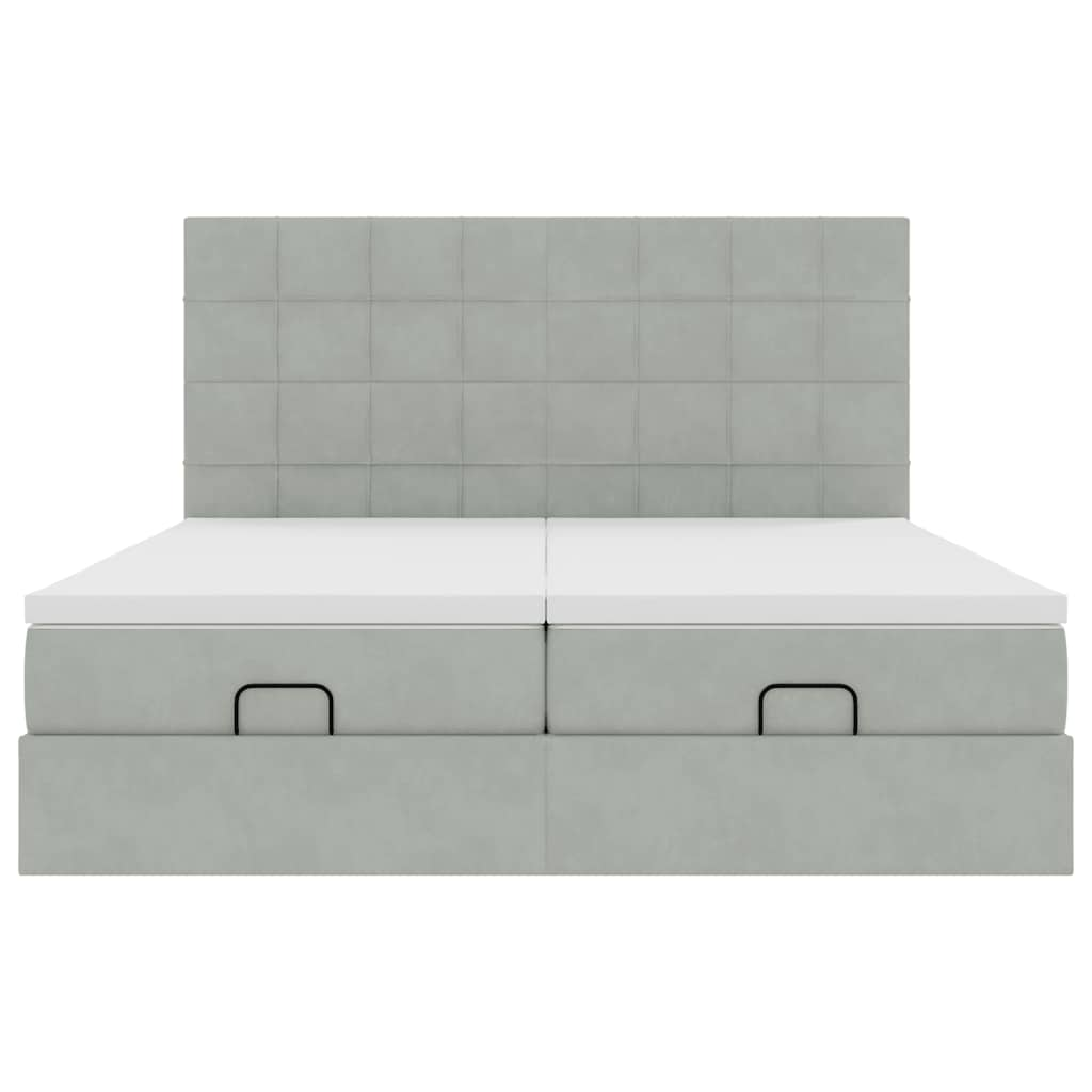 Estrutura cama otomana colchões 160x200cm veludo cinzento claro