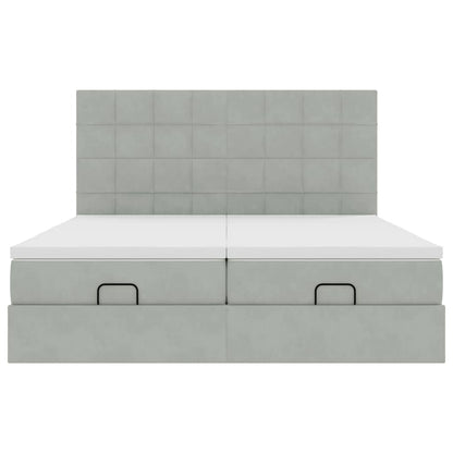 Estrutura cama otomana colchões 160x200cm veludo cinzento claro