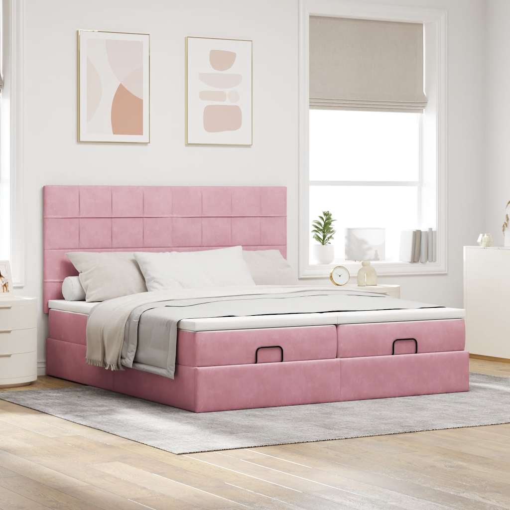 Estrutura de cama otomana com colchões 160x200 cm veludo rosa