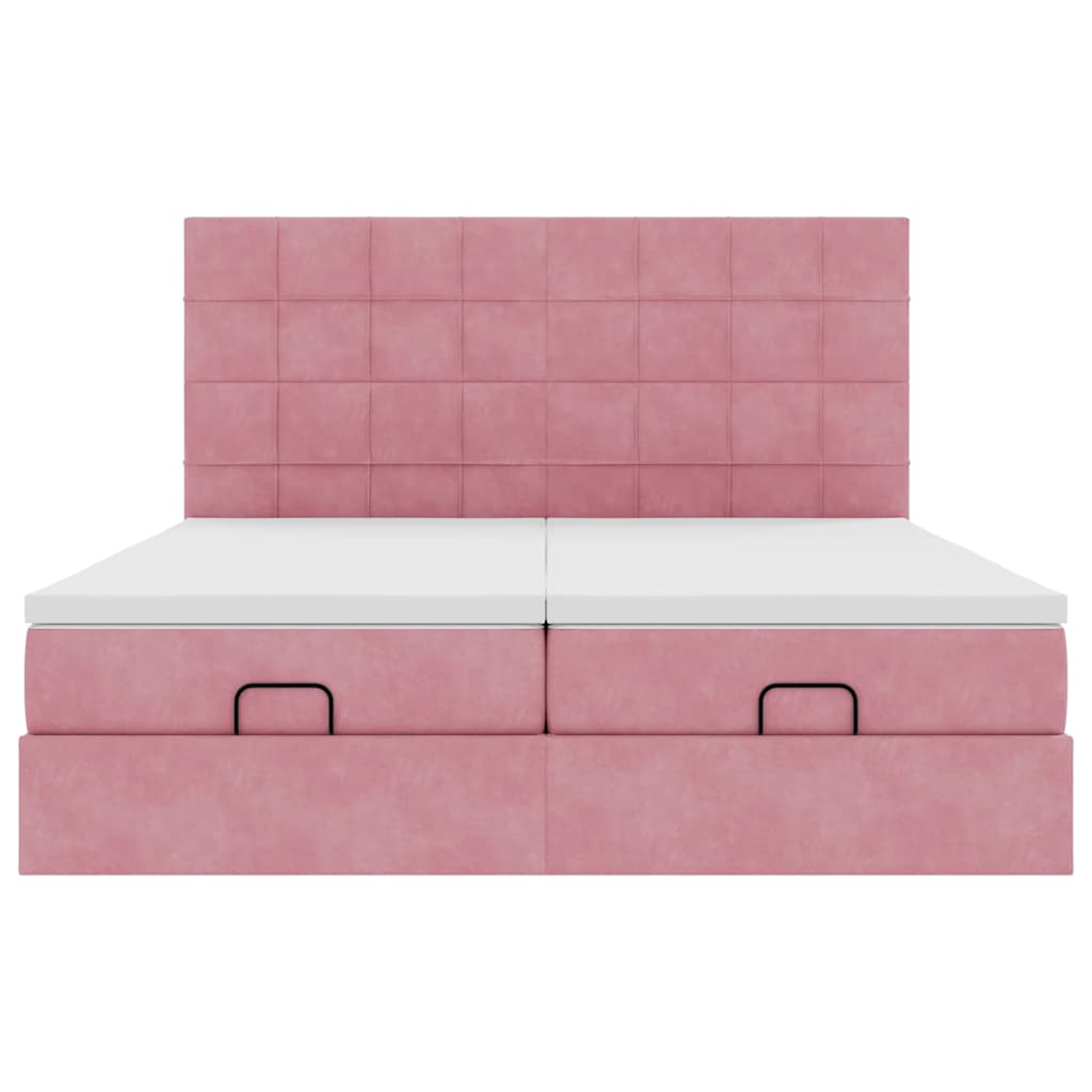 Estrutura de cama otomana com colchões 160x200 cm veludo rosa