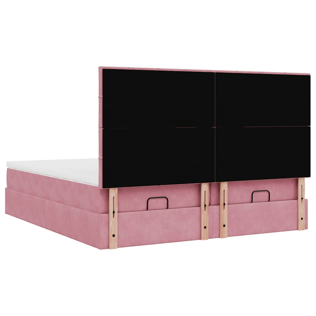 Estrutura de cama otomana com colchões 160x200 cm veludo rosa