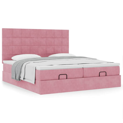 Estrutura de cama otomana com colchões 160x200 cm veludo rosa