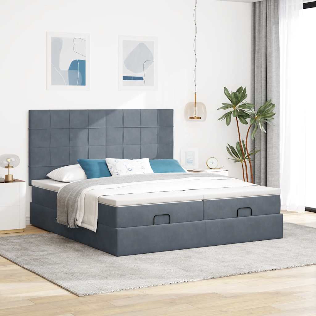 Estrutura cama otomana colchões 180x200 cm cinzento escuro