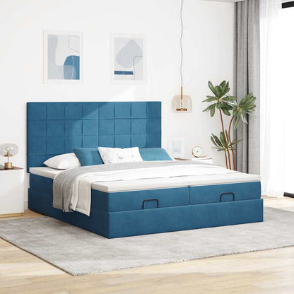 Estrutura cama otomana colchões 180x200 cm veludo azul escuro