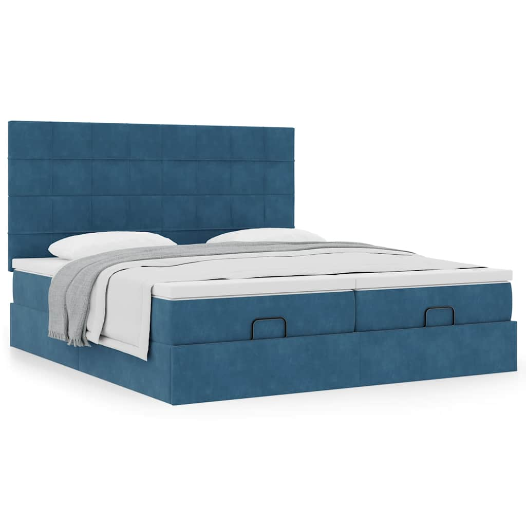 Estrutura cama otomana colchões 180x200 cm veludo azul escuro