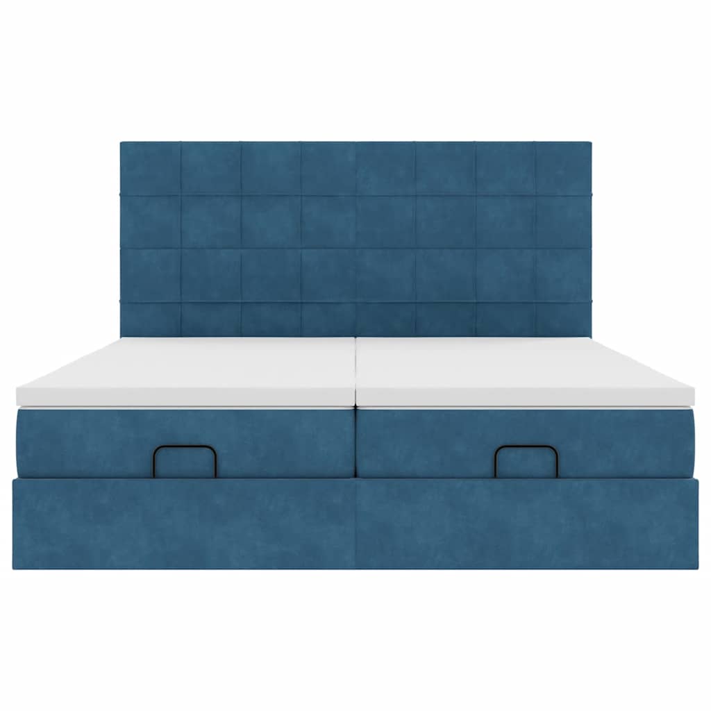 Estrutura cama otomana colchões 180x200 cm veludo azul escuro