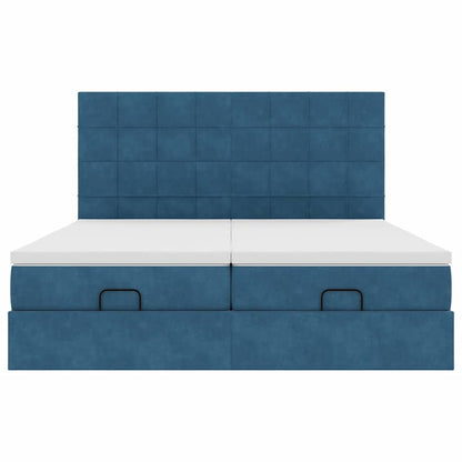 Estrutura cama otomana colchões 180x200 cm veludo azul escuro