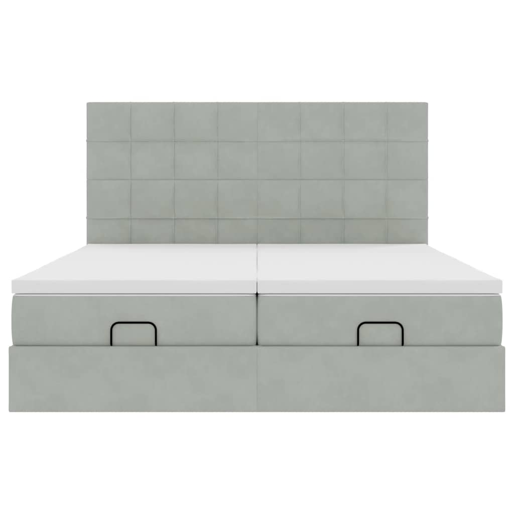 Estrutura cama otomana colchões 200x200cm veludo cinzento claro