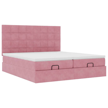 moldura de cama otomana vidaXL com colchão rosa 200x200cm Veludo