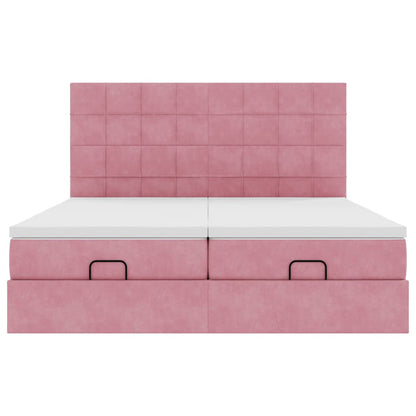 moldura de cama otomana vidaXL com colchão rosa 200x200cm Veludo