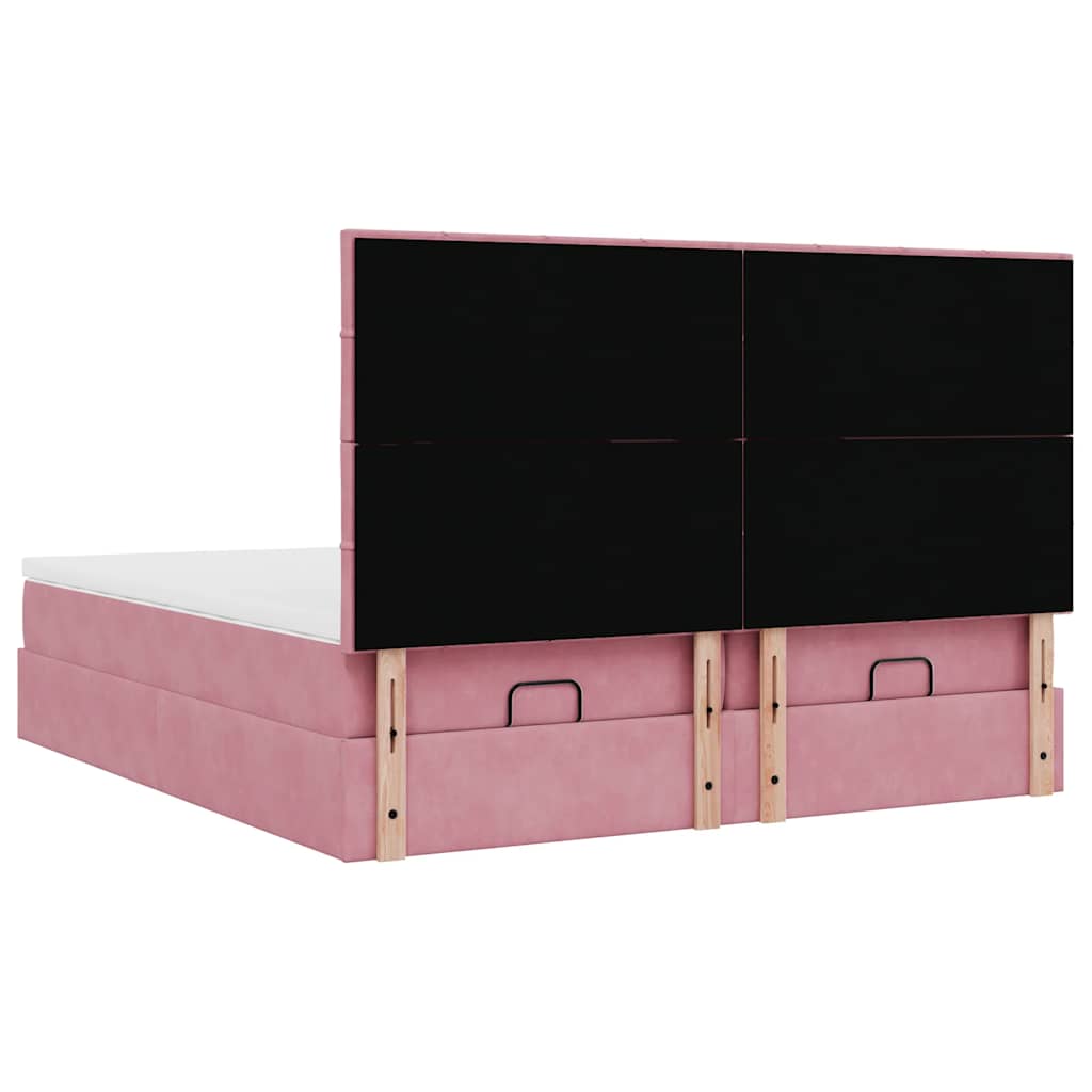 moldura de cama otomana vidaXL com colchão rosa 200x200cm Veludo