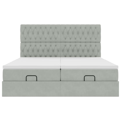 Estrutura cama otomana colchões 160x200cm veludo cinzento claro