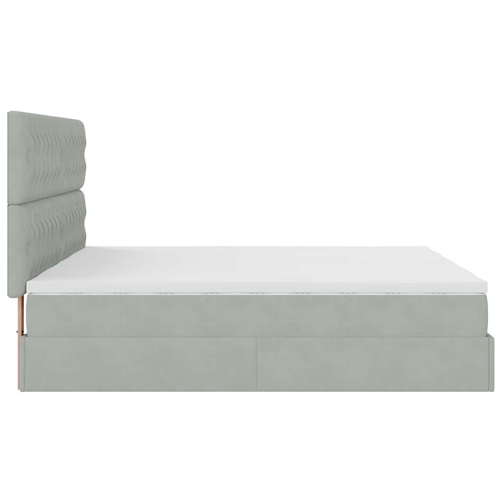 Estrutura cama otomana colchões 160x200cm veludo cinzento claro