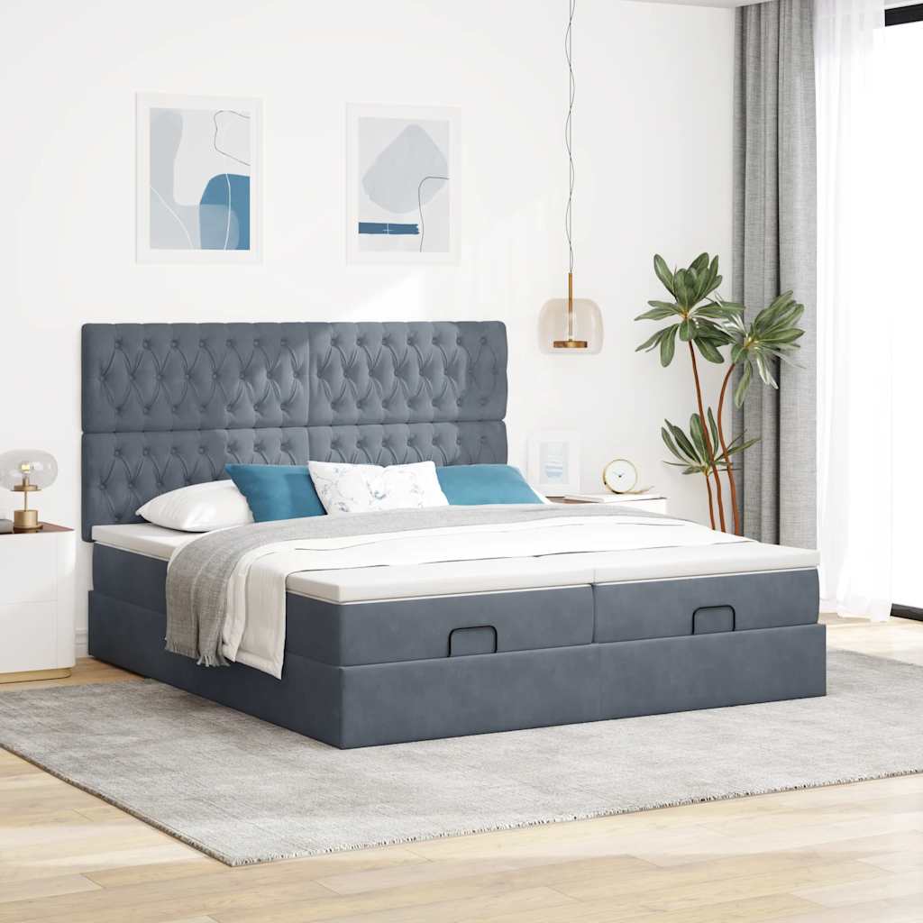 Estrutura cama otomana colchões 160x200 cm cinzento escuro