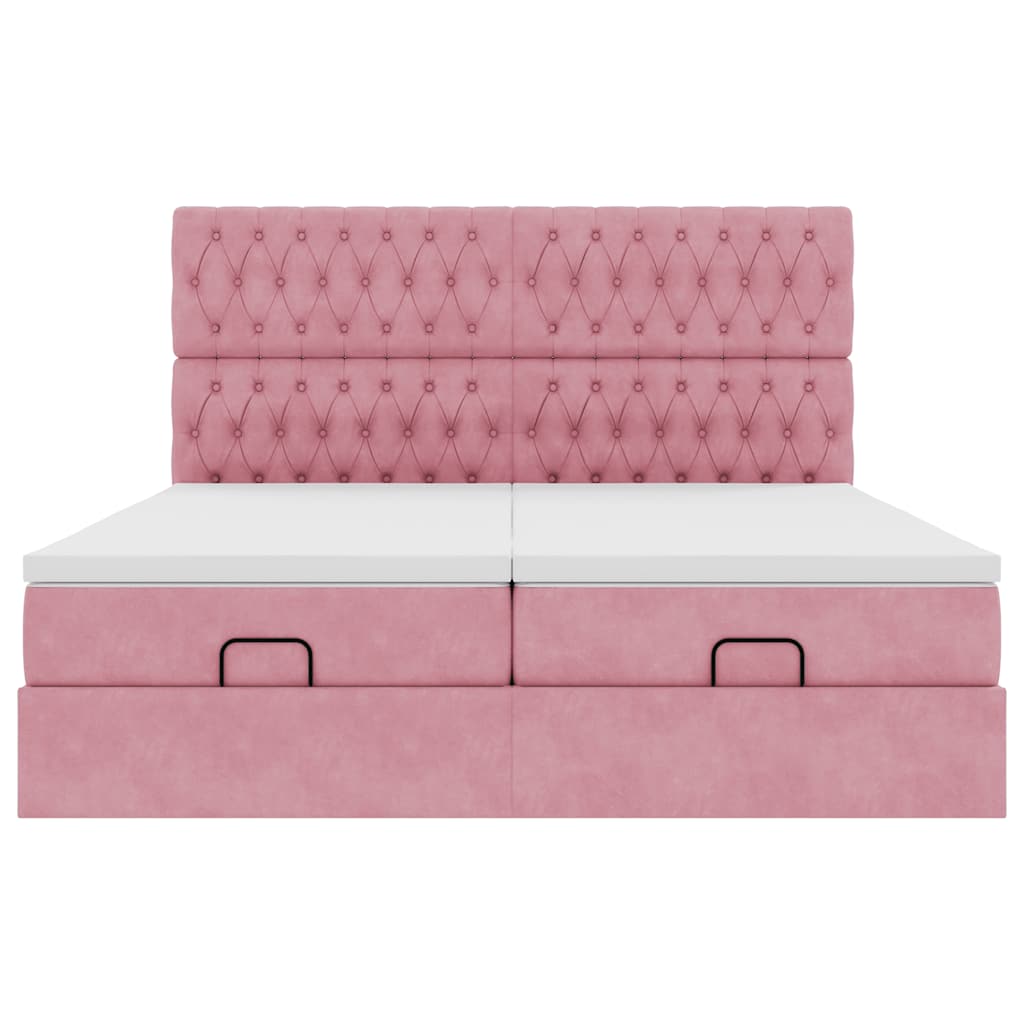 Estrutura de cama otomana com colchões 160x200 cm veludo rosa