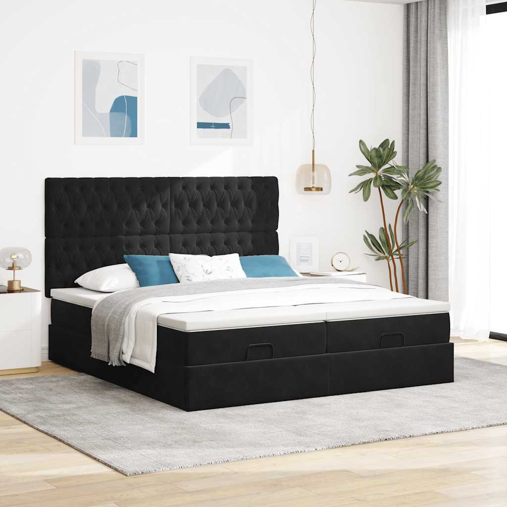 Estrutura de cama otomana com colchões 180x200cm veludo preto