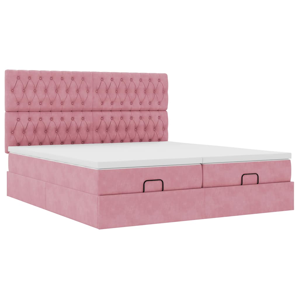 Estrutura de cama otomana com colchões 180x200 cm veludo rosa