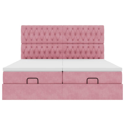 Estrutura de cama otomana com colchões 180x200 cm veludo rosa