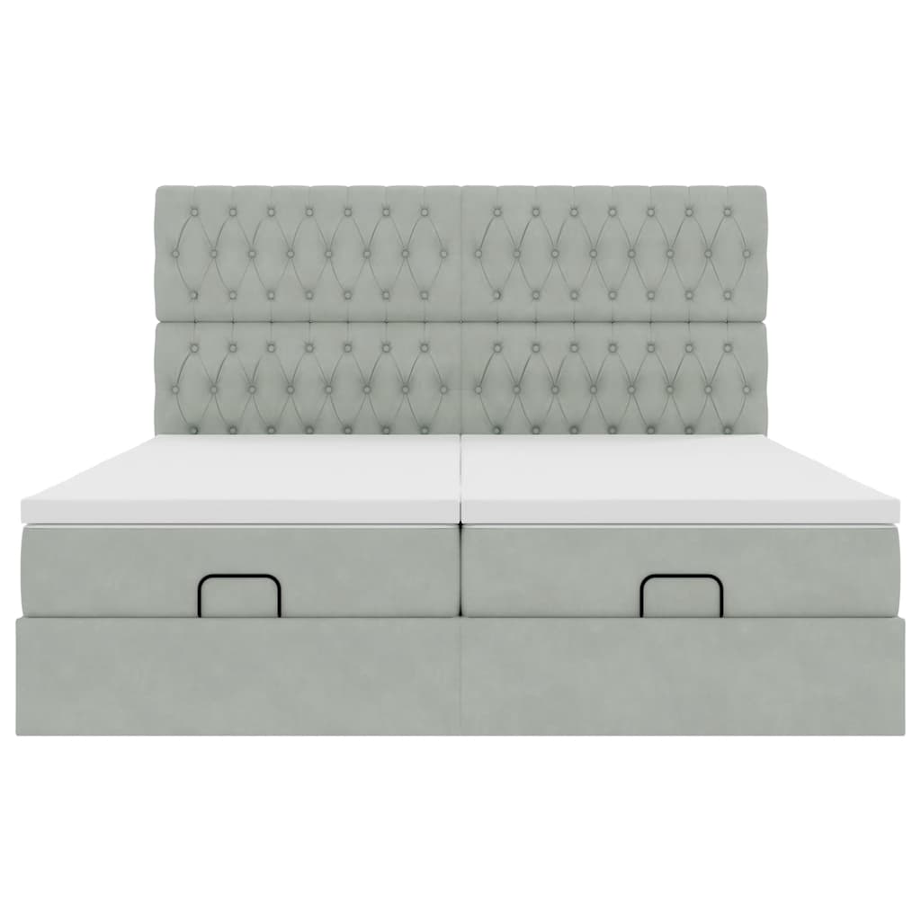 Estrutura cama otomana colchões 200x200cm veludo cinzento claro