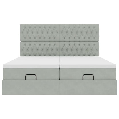 Estrutura cama otomana colchões 200x200cm veludo cinzento claro