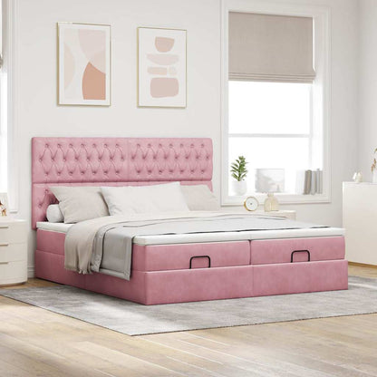 moldura de cama otomana vidaXL com colchão rosa 200x200cm Veludo