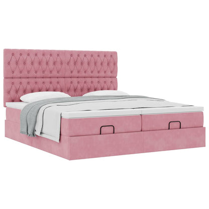 moldura de cama otomana vidaXL com colchão rosa 200x200cm Veludo