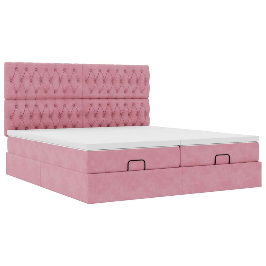 moldura de cama otomana vidaXL com colchão rosa 200x200cm Veludo