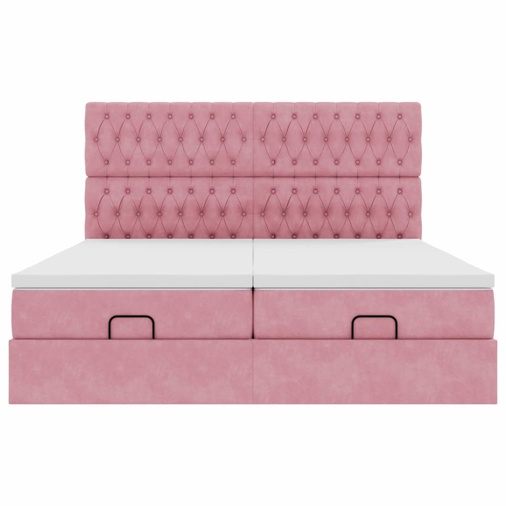 moldura de cama otomana vidaXL com colchão rosa 200x200cm Veludo