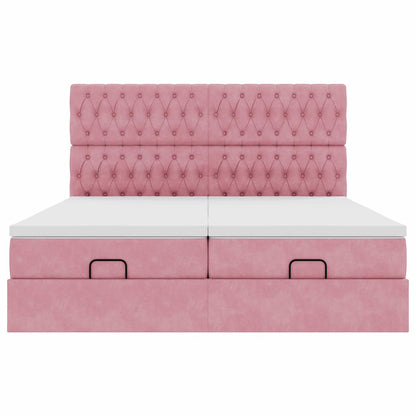 moldura de cama otomana vidaXL com colchão rosa 200x200cm Veludo