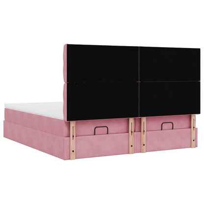 moldura de cama otomana vidaXL com colchão rosa 200x200cm Veludo