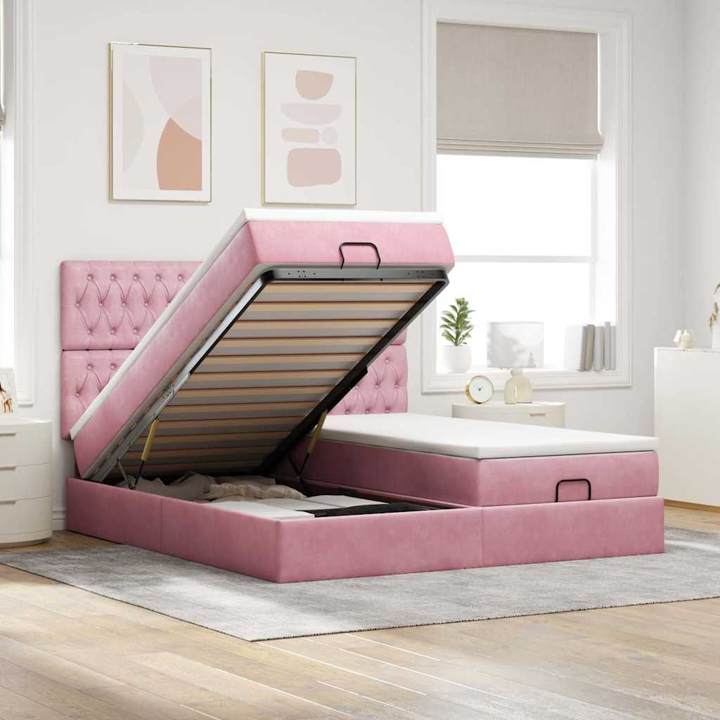 moldura de cama otomana vidaXL com colchão rosa 200x200cm Veludo