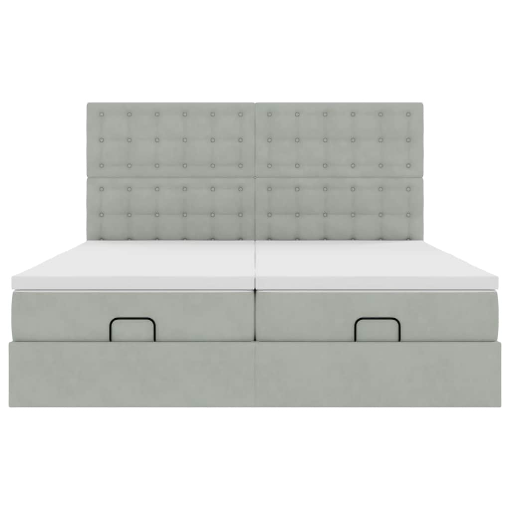 Estrutura cama otomana colchões 160x200cm veludo cinzento claro