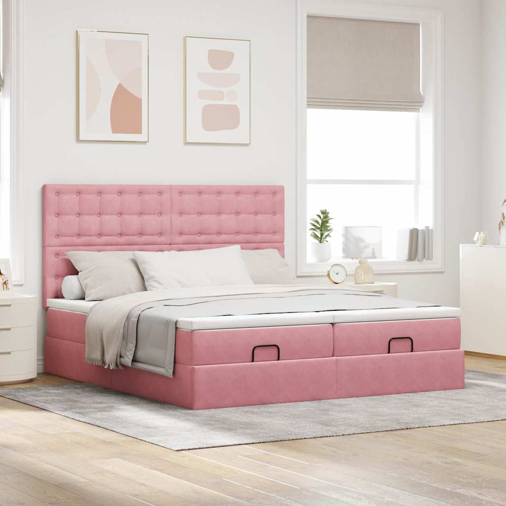 Estrutura de cama otomana com colchões 160x200 cm veludo rosa