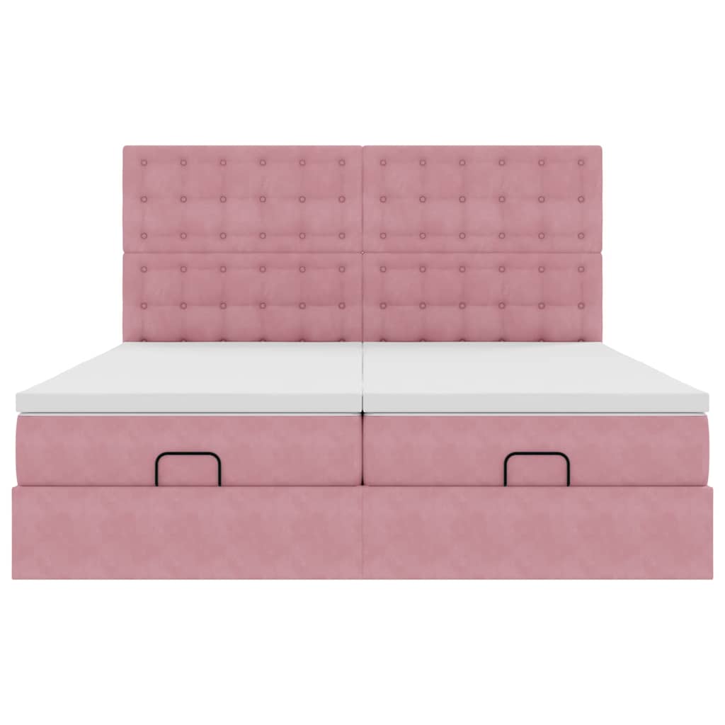 Estrutura de cama otomana com colchões 160x200 cm veludo rosa