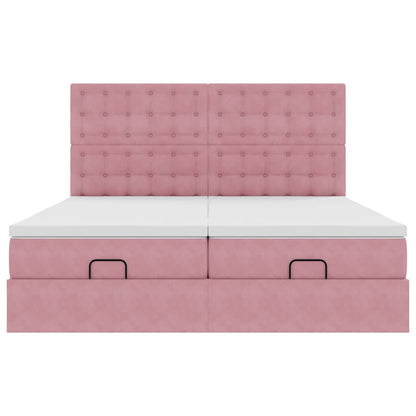 Estrutura de cama otomana com colchões 160x200 cm veludo rosa