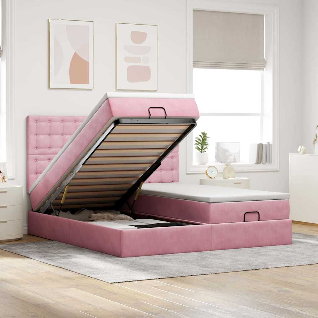 Estrutura de cama otomana com colchões 160x200 cm veludo rosa