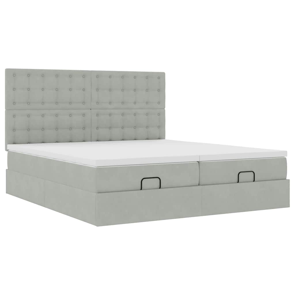 Estrutura cama otomana colchões 180x200cm veludo cinzento claro