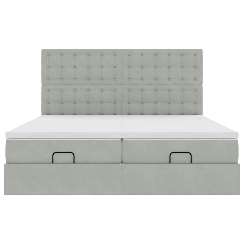 Estrutura cama otomana colchões 180x200cm veludo cinzento claro