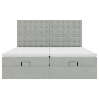 Estrutura cama otomana colchões 180x200cm veludo cinzento claro