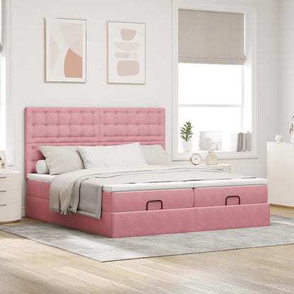 Estrutura de cama otomana com colchões 180x200 cm veludo rosa