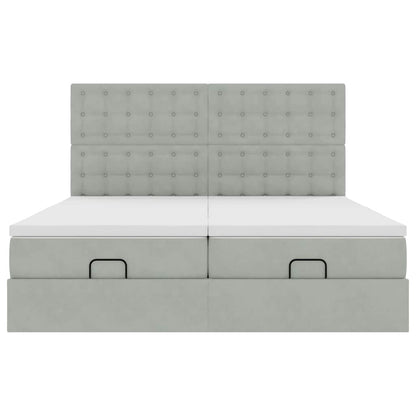 Estrutura cama otomana colchões 200x200cm veludo cinzento claro