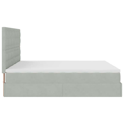 Estrutura cama otomana colchões 200x200cm veludo cinzento claro