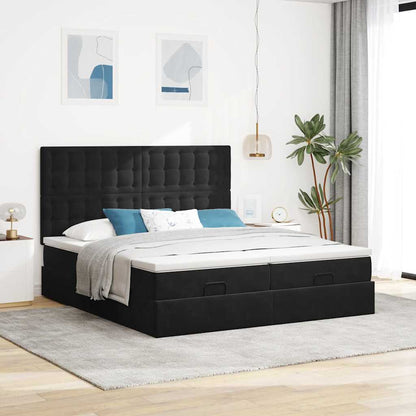 Estrutura de cama otomana com colchões 200x200cm veludo preto